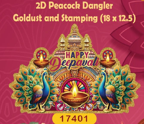 2D Diwali Peacock Dangler with Gold Diya 18x12.5 inch (Model no. 17401) by SG Local Mart